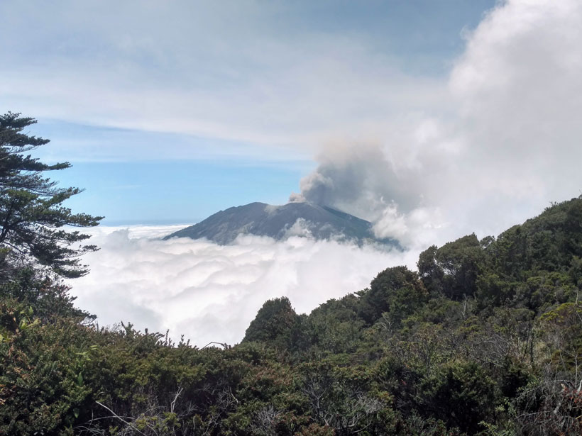 Image of Turrialba volcano summit surrounded by clouds