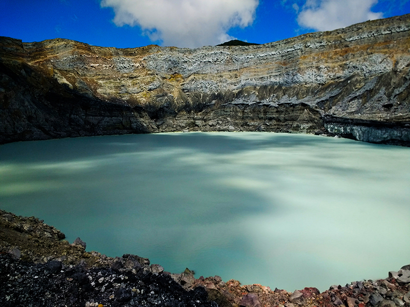 The hyperacidic lake inside the crater of Poás volcano in Costa Rica