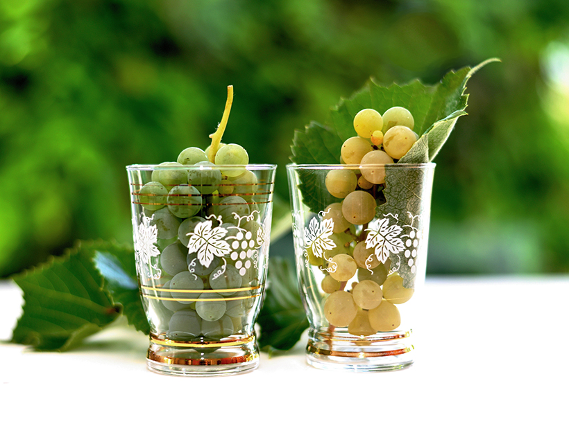 White wine grapes in small glasses