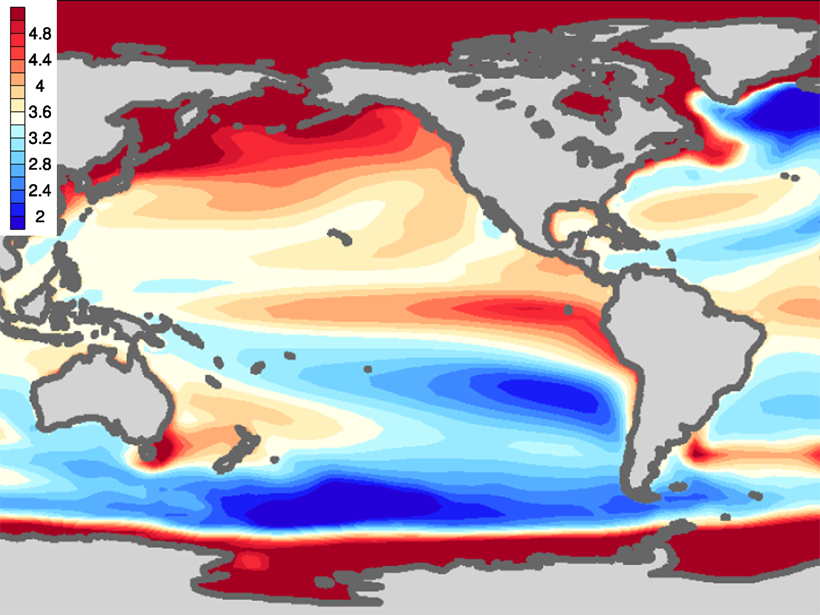Map showing modeled ocean warming pattern