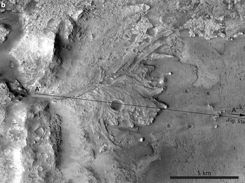 Image of the Jezero delta on Mars