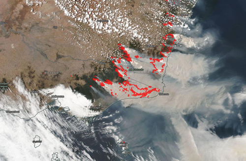 Satellite image of wildfire smoke over Australia Satellite image of wildfire smoke over Australia