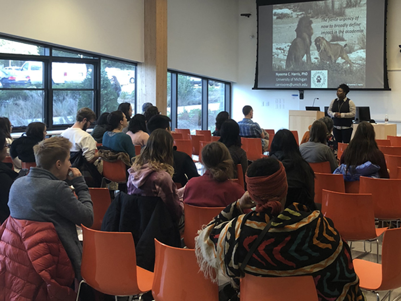 Seminar attendees listen during a presentation at the University of Massachusetts Amherst in fall 2018.