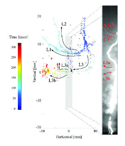 Graph showing the timed development of a lightning flash Graph showing the timed development of a lightning flash