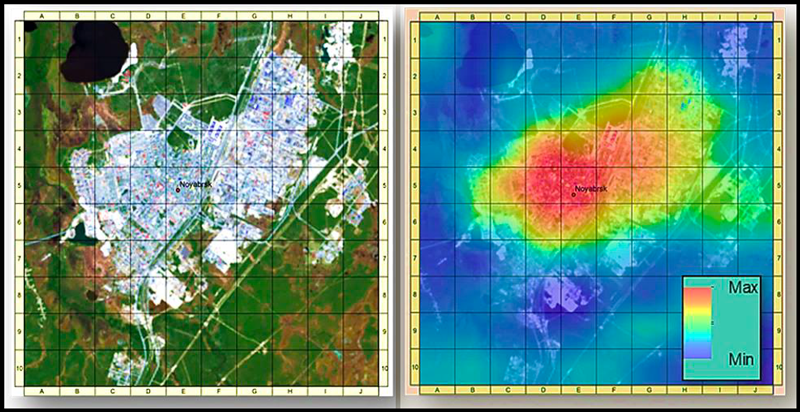Satellite and thermal images of Noyabrsk, Russia