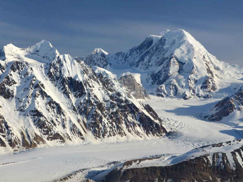 A view of Susitna Glacier and Mount Hayes in Alaska