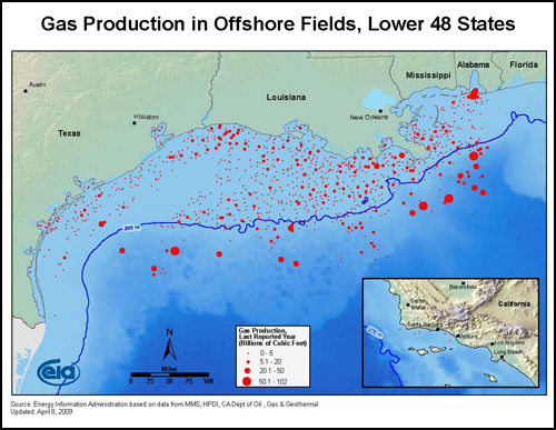 Map of oil and gas wells off the Gulf Coast of the United States Map of oil and gas wells off the Gulf Coast of the United States