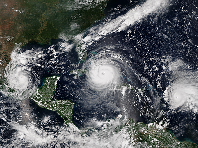Satellite image of Hurricanes Katia, Irma, and Jose