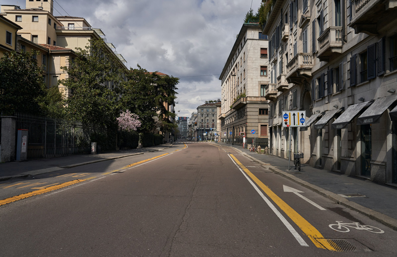 An empty street in Milan, Italy An empty street in Milan, Italy