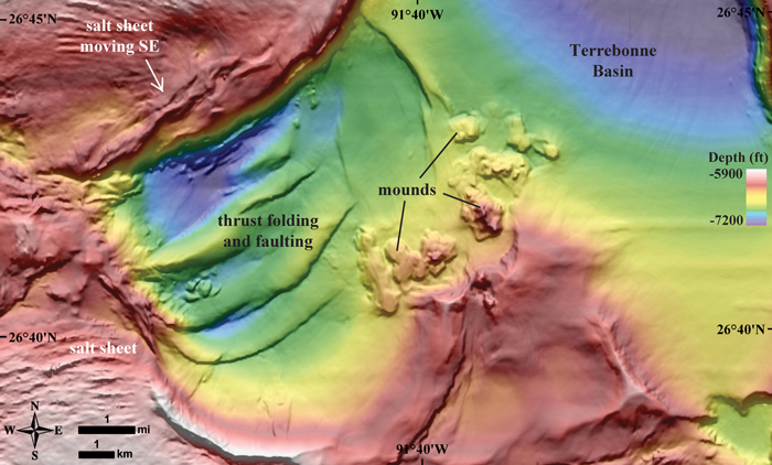 Bathymetric map of the Terrebonne Basin off the coast of Louisiana Bathymetric map of the Terrebonne Basin off the coast of Louisiana