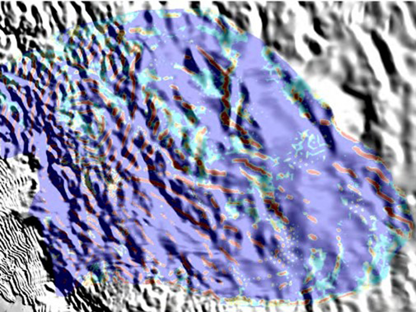 Results of an inverse model showing inferred basal shear underneath Thwaites Glacier, West Antarctica