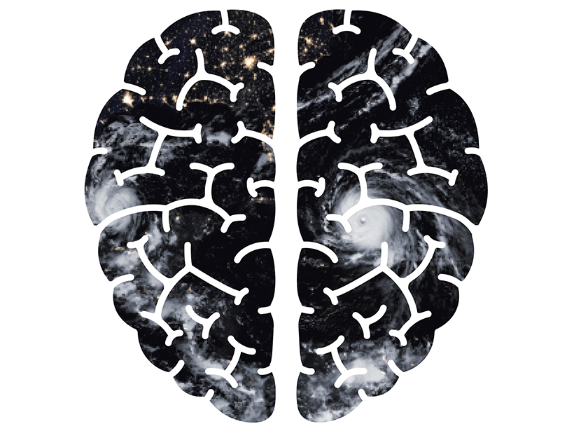 Brain-shaped cutout of a satellite image showing multiple hurricanes over the Atlantic Ocean and Gulf of Mexico Brain-shaped cutout of a satellite image showing multiple hurricanes over the Atlantic Ocean and Gulf of Mexico
