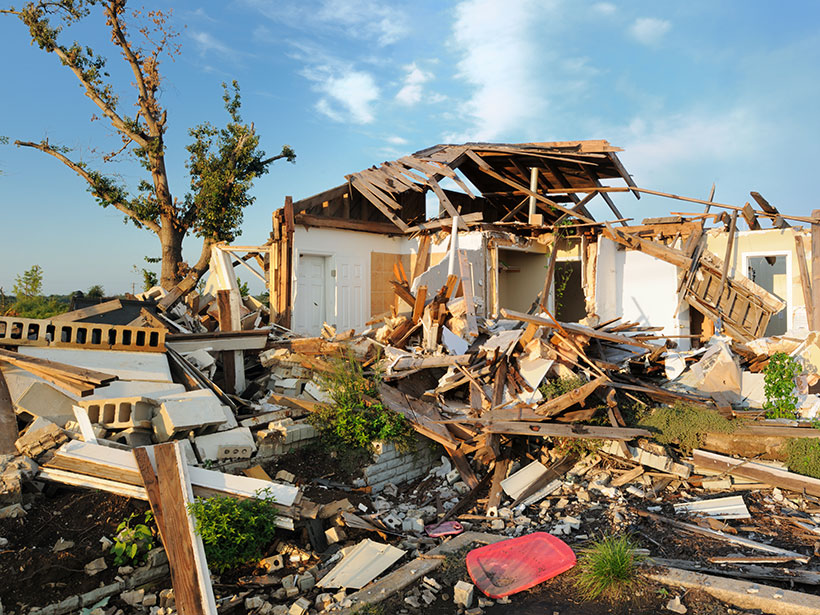 A home severely damaged by a tornado