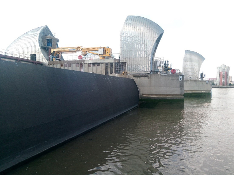Photograph of the Thames flood barrier in London