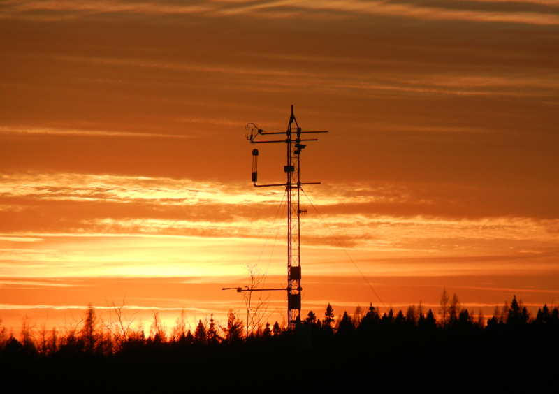 Sunset behind an eddy covariance tower at Lost Creek in Wisconsin