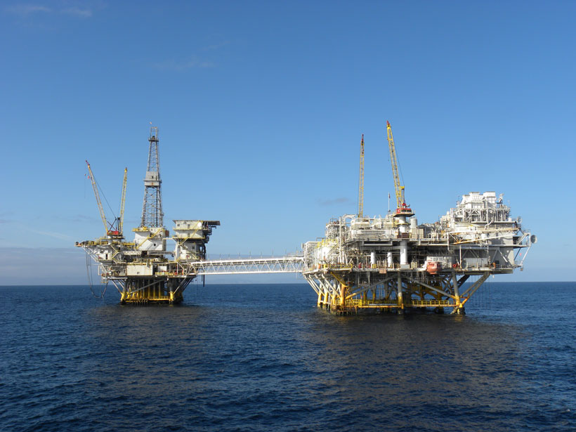 Two oil-drilling platforms off the Long Beach, Calif., coast