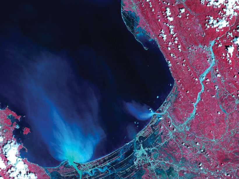 A satellite image of the Philippines’ Lingayen Gulf showing the aftermath of super typhoon Mangkhut in 2018