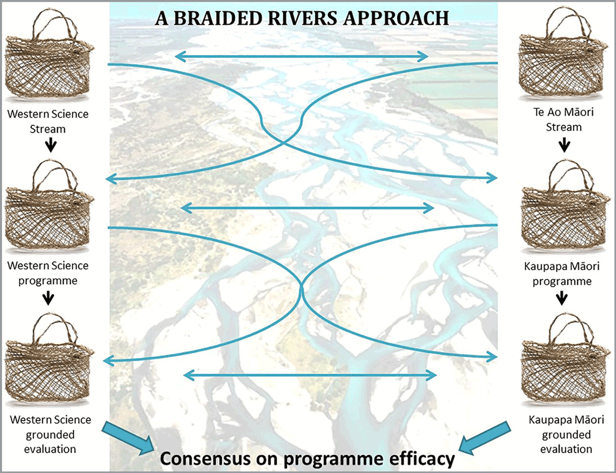 Illustration of the braided rivers approach using a braided river and woven baskets to illustrate the metaphor Illustration of the braided rivers approach using a braided river and woven baskets to illustrate the metaphor