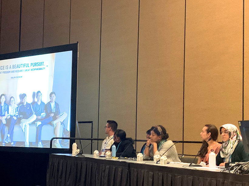 Panelists sit on stage at a town hall during AGU’s Fall Meeting 2019