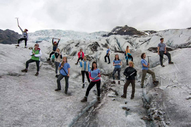 Student group standing on Vatnajokull glacier Student group standing on Vatnajokull glacier