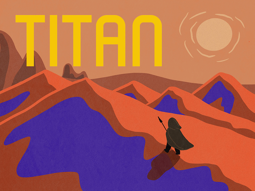 An artist’s rendering of Titan as a Dune-like book cover