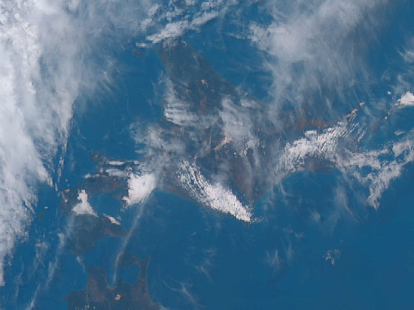 Satellite image showing atmospheric gravity waves above the Hokkaido region of Japan