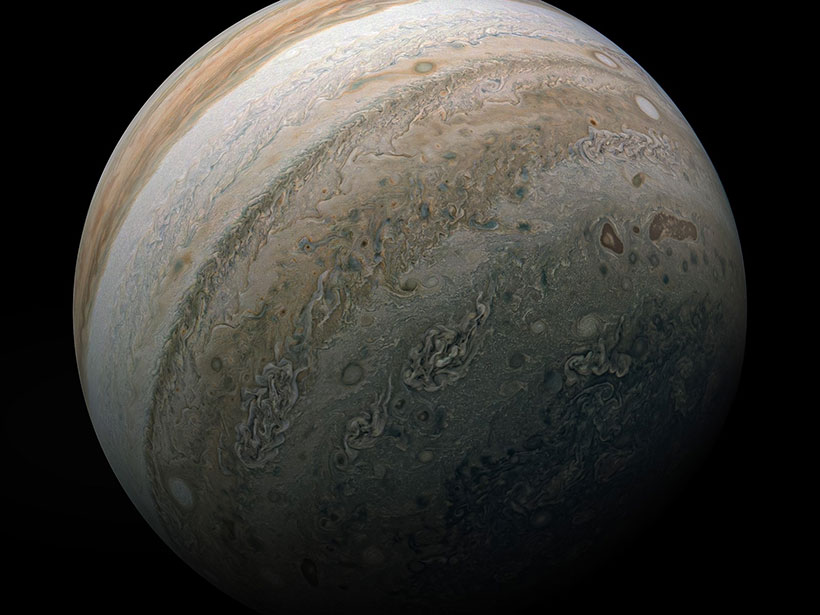 Jupiter as seen by the Juno spacecraft on 17 February 2020