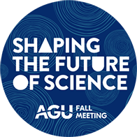 Blue circle with white text reading "Shaping the Future of Science" and "AGU Fall Meeting"