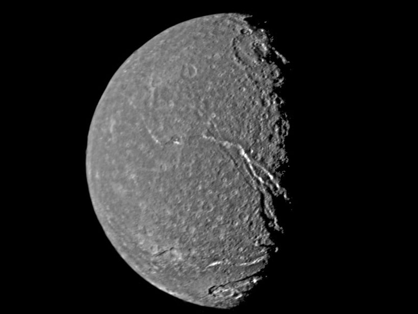 Grayscale image of Uranus’s moon, Titania