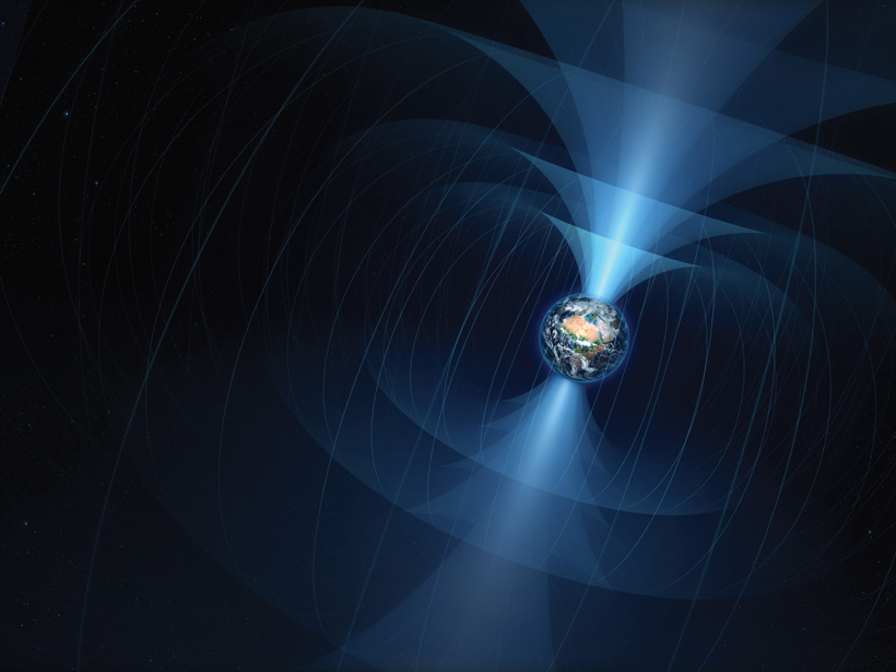 A visualization of Earth and its magnetic field