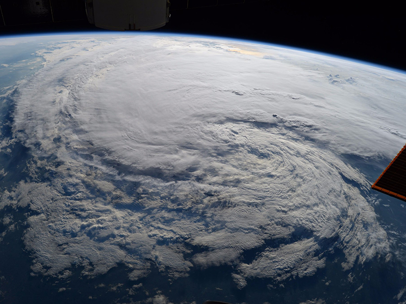 Satellite image of Hurricane Harvey swirling over the Texas coast