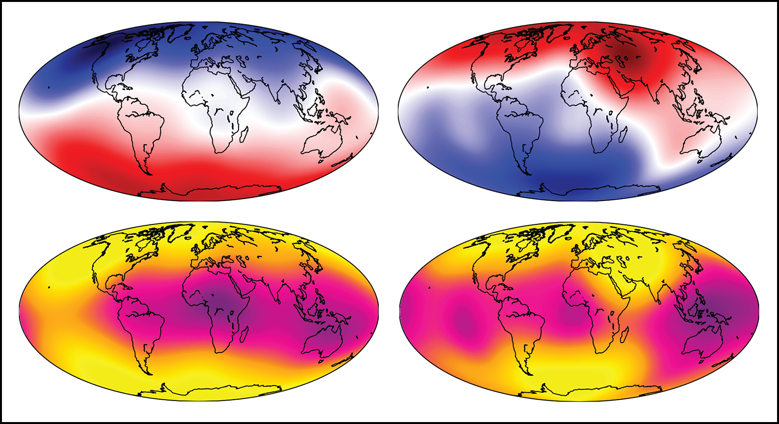 Figures depicting a reversal of Earth’s magnetic field produced in a simulation of the geodynamo Figures depicting a reversal of Earth’s magnetic field produced in a simulation of the geodynamo