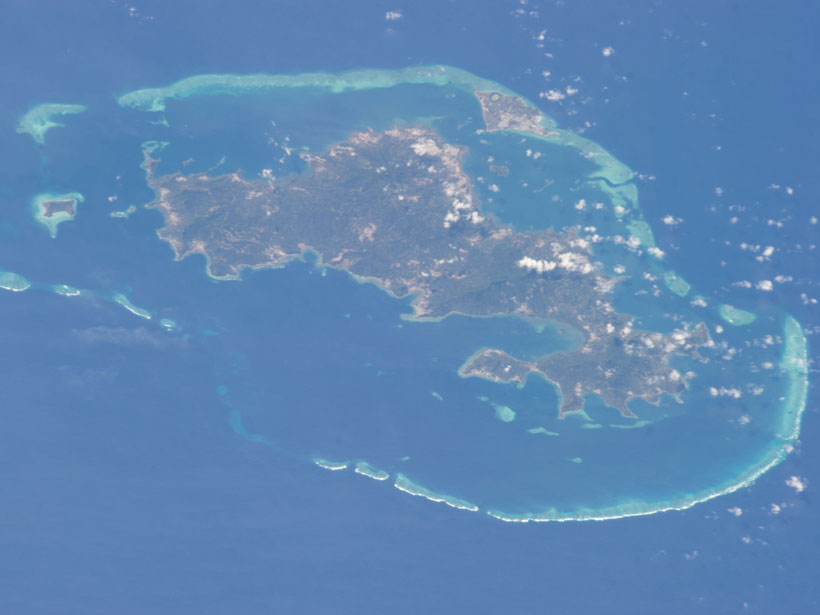 Satellite image of the island of Mayotte and its surrounding fringing reef