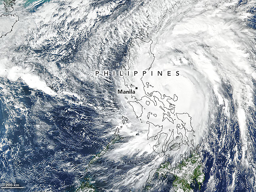 Satellite image of the Philippines being thrashed by Typhoon Vamco in November 2020