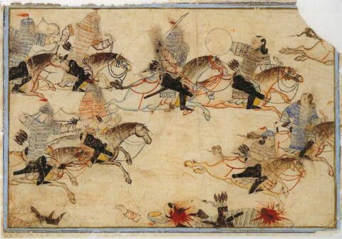 Painting of Mongol warriors in battle