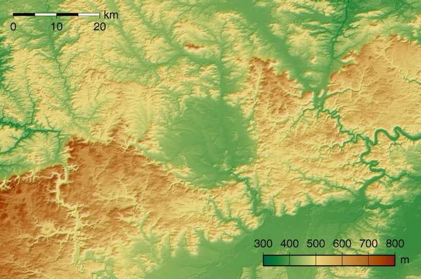 Topografische Karte des Kraters Nördlinger Ries in Deutschland