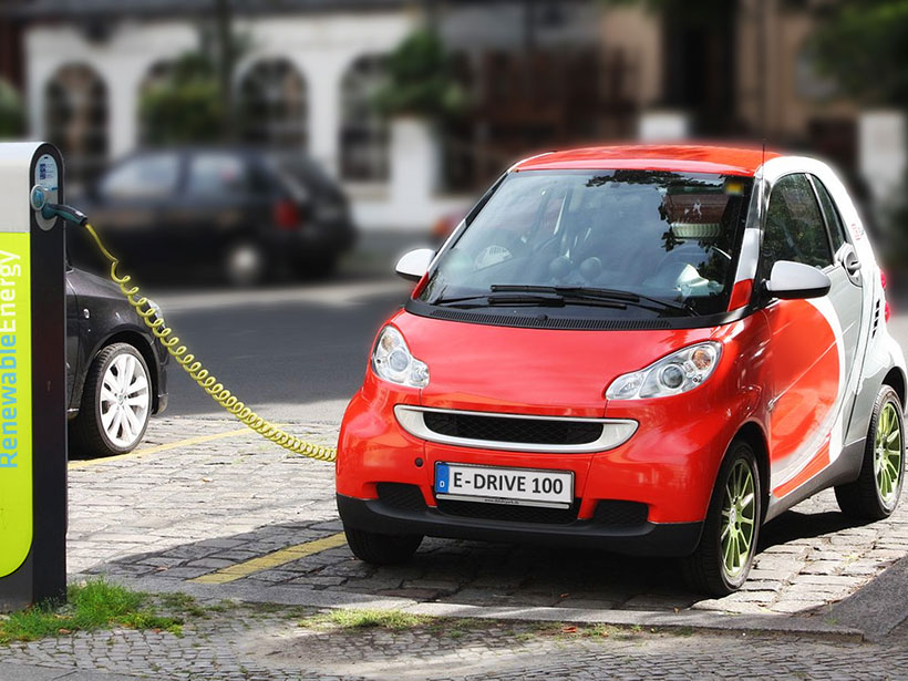 Electric car recharging at a station in Berlin