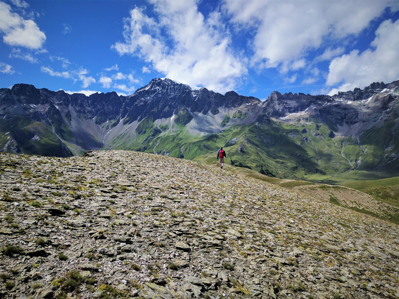 Ethan Baxter walks ahead in Valpelline, a valley in the Western Alps in Italy as part of the 2017 ExTerra Field Institute and Research Endeavor, or EFIRE.