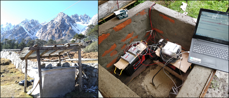 Solar panel powering seismic station SK15 and instruments inside the station Solar panel powering seismic station SK15 and instruments inside the station