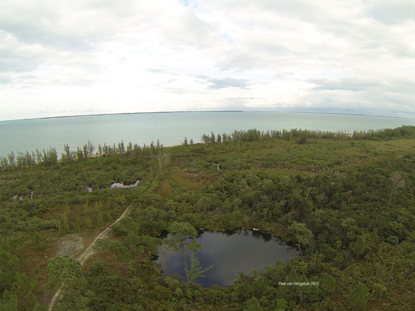 Aerial photo of Blackwood Sinkhole on Great Abaco, the Bahamas