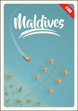 Illustration of drowned palm trees and tourist cabanas in a nearly drowned Maldivian coastal resort Illustration of drowned palm trees and tourist cabanas in a nearly drowned Maldivian coastal resort