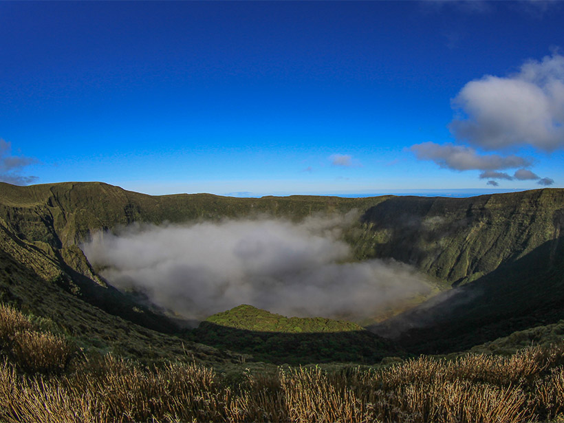 View into Caldeira Volcano on the ocean island of Faial, Azores.