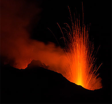 Volcanic eruption on Mount Stromboli in 2015 Volcanic eruption on Mount Stromboli in 2015.