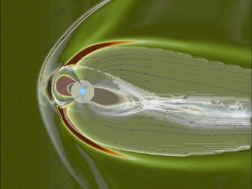 Simulated profile view of Earth’s magnetosphere under the influence of a space storm on 12 July 2012