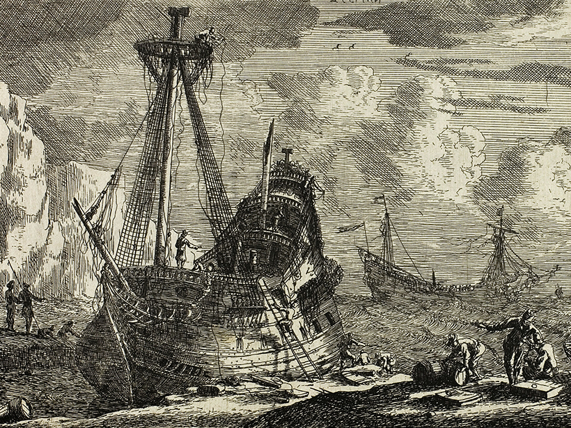 Seventeenth century Reinier Nooms painting of ships