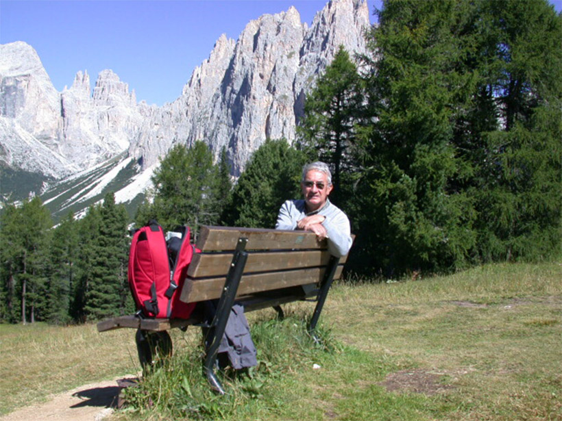 A photo of Renato Funiciello in the Dolomites Mountains of the Alps in 2005.
