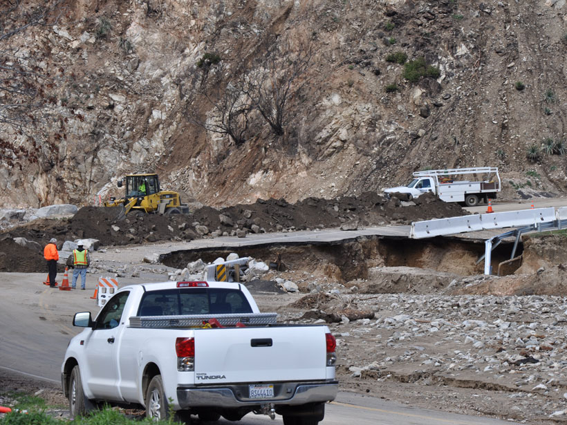 Debris flows during the largest rainstorm following the 2009 Station Fire in California.