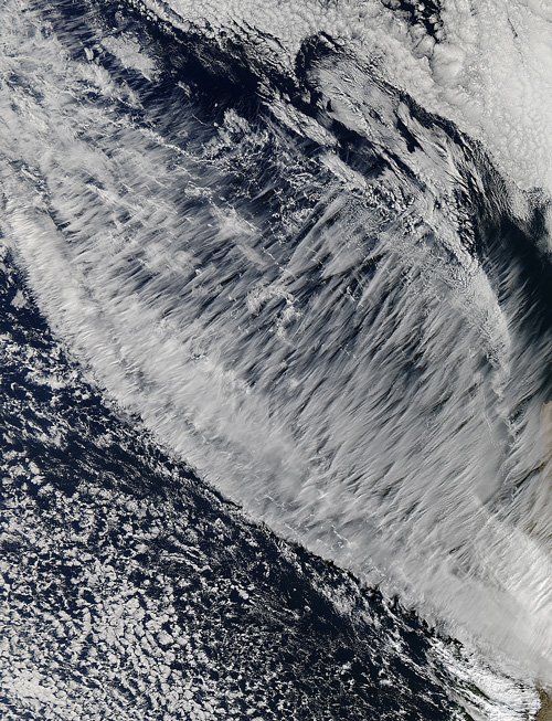 Satellite image of clouds off the coast of Chile