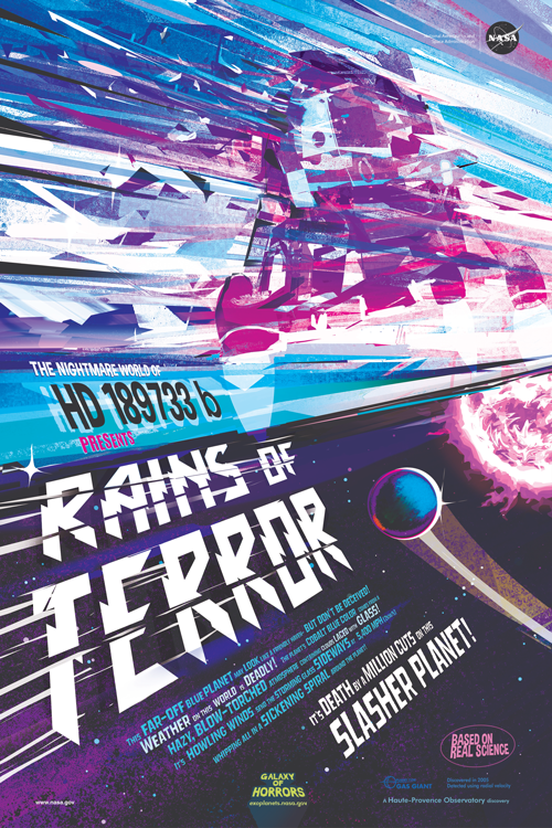 Movie poster–style illustration of the “Rains of Terror” on exoplanet HD 189733 b Movie poster–style illustration of the “Rains of Terror” on exoplanet HD 189733 b