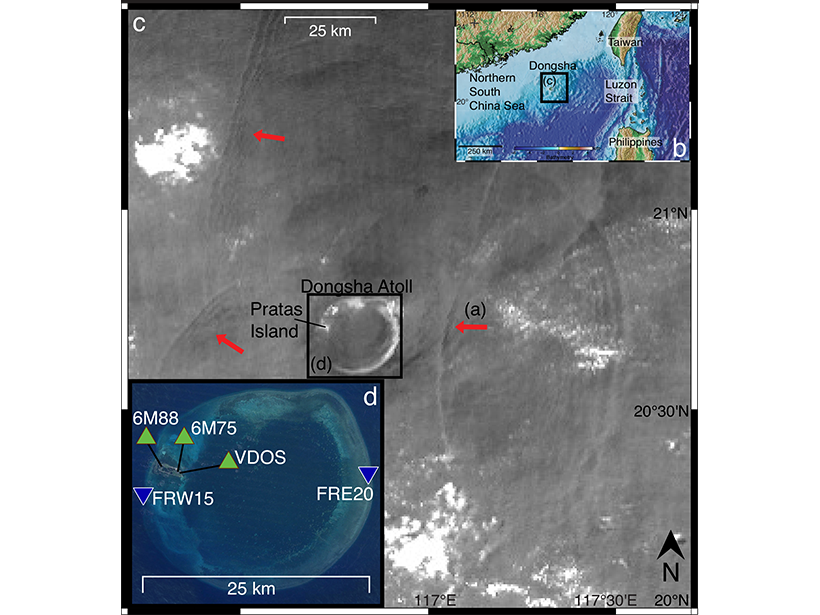 Sea surface reflection from satellite images showing solitary wave fronts